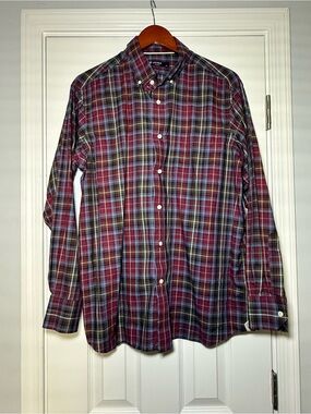 cremieux plaid men’s size large button down long sleeve shirt 100% cotton